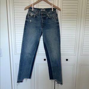 GRLFRND Distressed Two-Tone Blue Straight Leg Jeans
